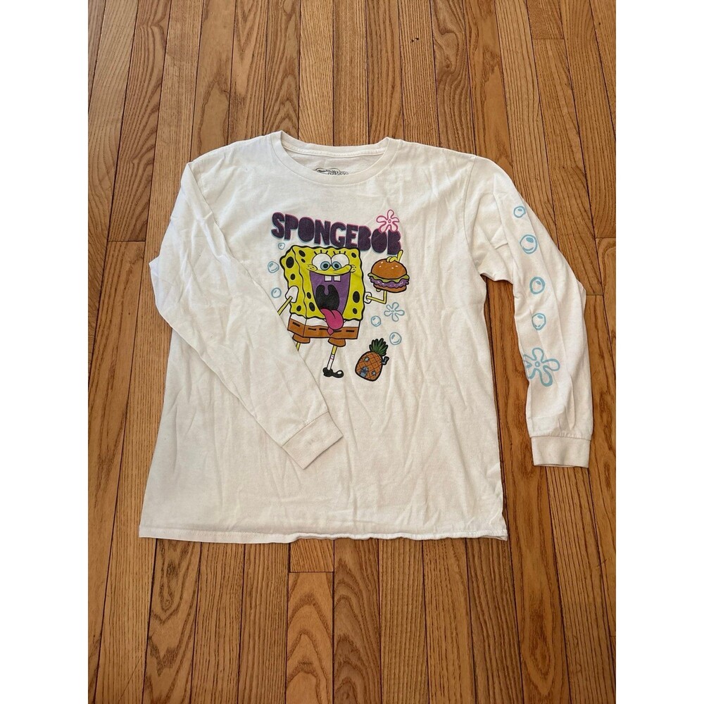 SpongeBob long sleeve tshirt white crewneck boys girls teens graphic tee unisex